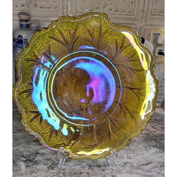 Carnival Glass Marigold Indiana Tree of Life 10 inch Scalloped Edge Plate - Picture 1 of 4